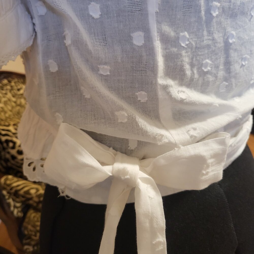 Anthropologie White Lace Wrap Top - Picture 7 of 9
